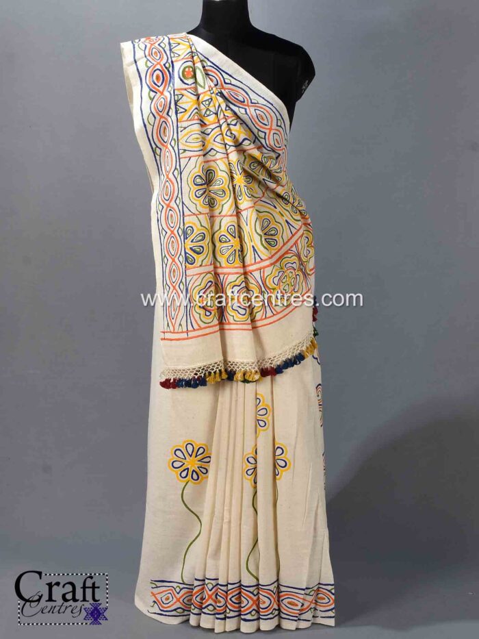 white rogan art saree