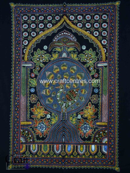 Black tree of life peacock Rogan art wall piece for home décor