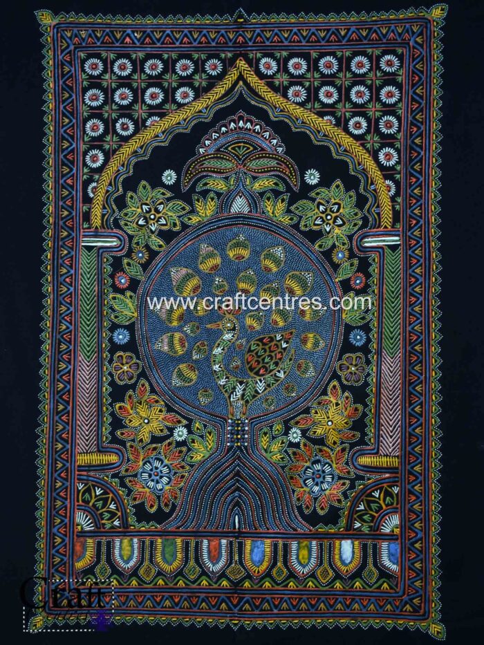 Black tree of life peacock Rogan art wall piece for home décor