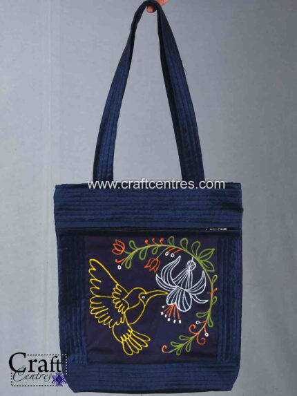 Blue Kingfisher Rogan painting Handbag For Women by Ashish Kansara from Madhapar Bhuj Kutch Gujarat