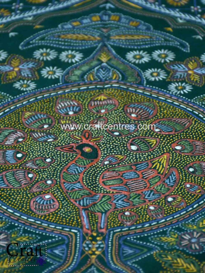 Green Peacock traditional Rogan painting Wall Hanging by Ashish Kansara from Madhapar