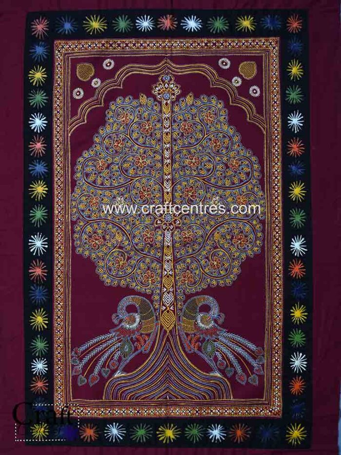 Bodhi Tree Rogan Painting Peacock Wall Piece by Ashish Kansara. wall hanging