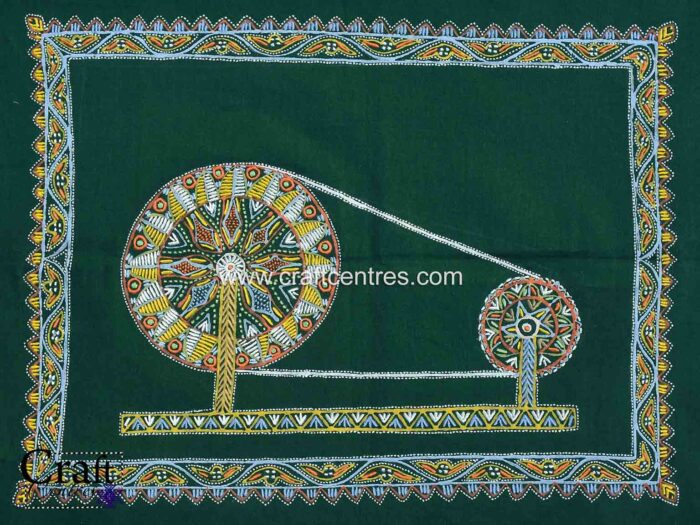 Rogan Painting of Gandhi's Charkha (Spinning Wheel) - Rogan art for wall decor