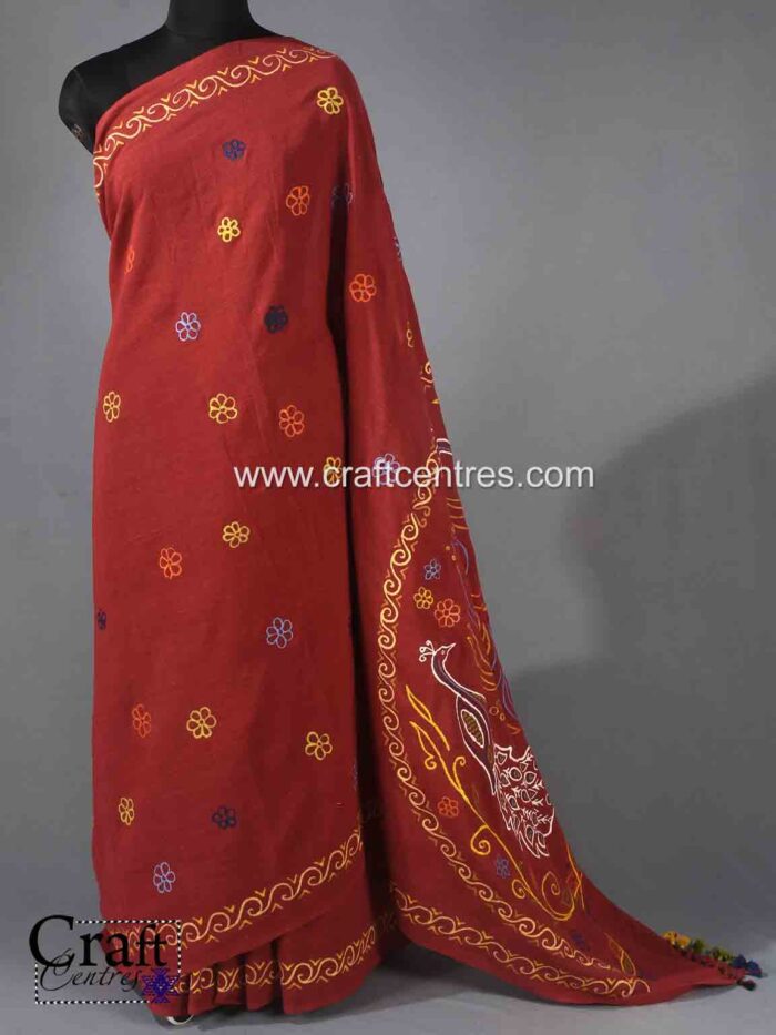 maroon rogan art saree by ashish kansara from kutch