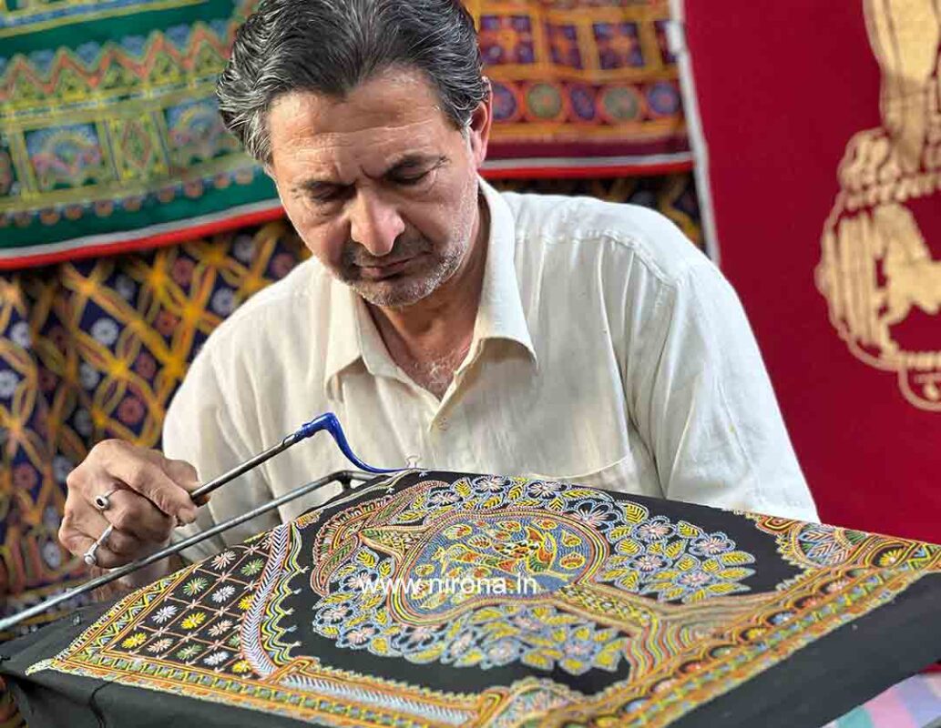 Traditional Kutch Rogan art painting process practiced in Kutch villages like Nirona and Madhapar