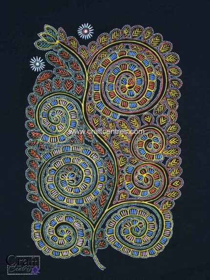 Midnight Tree of Life Rogan art painting 7x11 on black cotton by Ashish Kansara