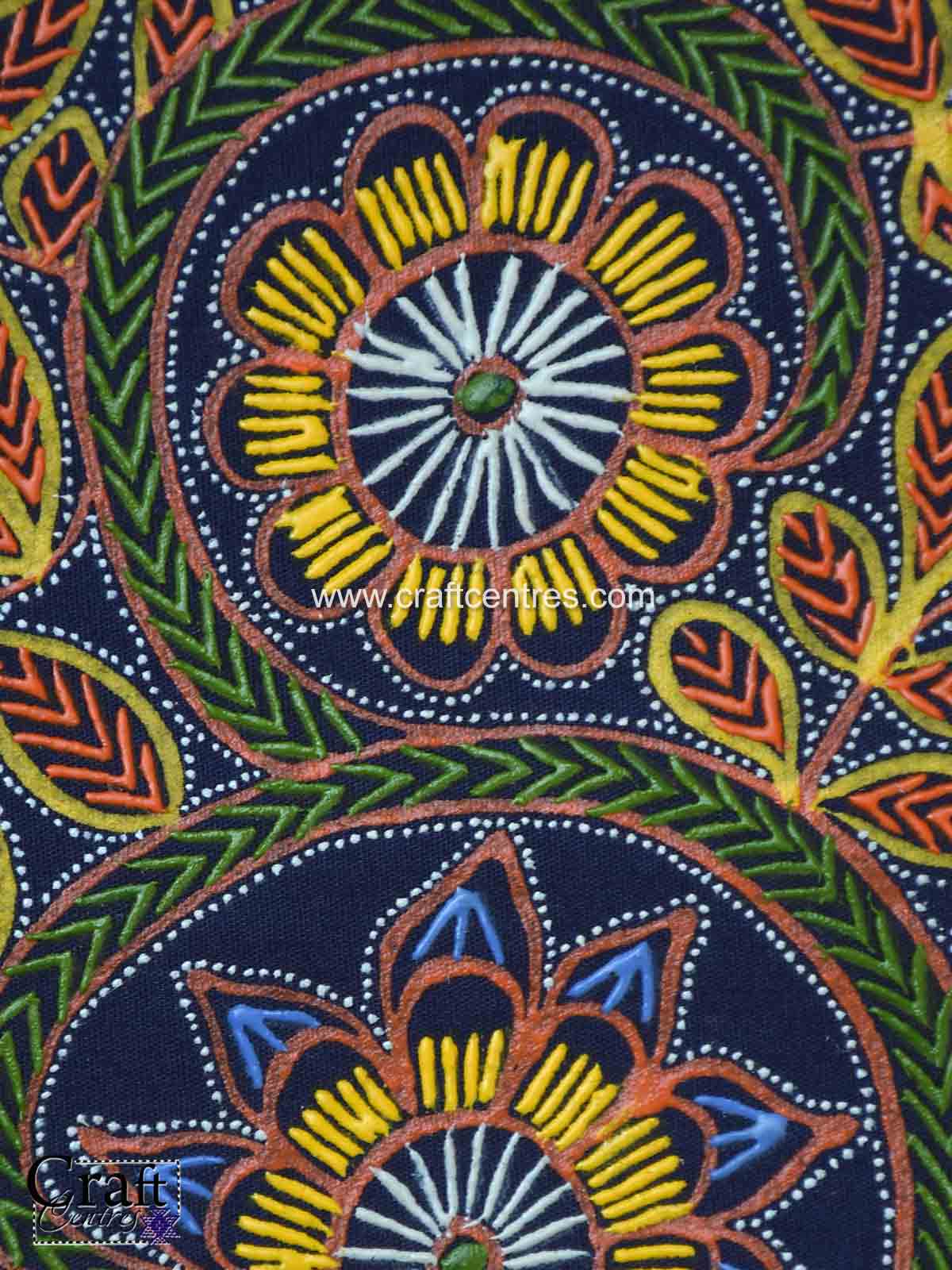 Floral Rogan art painting 7x11 inch on cotton fabric