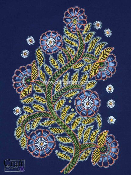 Tree of Life Rogan art painting 7x11 inch on black cotton fabric