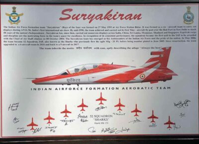the Captain of the Surya Kiran team also presented a framed souvenir signed by all the pilots of the Surya Kiran team as a gift to Ashish Kansara. 