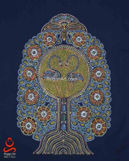 Blue Rogan Painting Tree Of Life With Flamingo Wall Piece