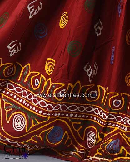Red traditional Rogan painting lehenga