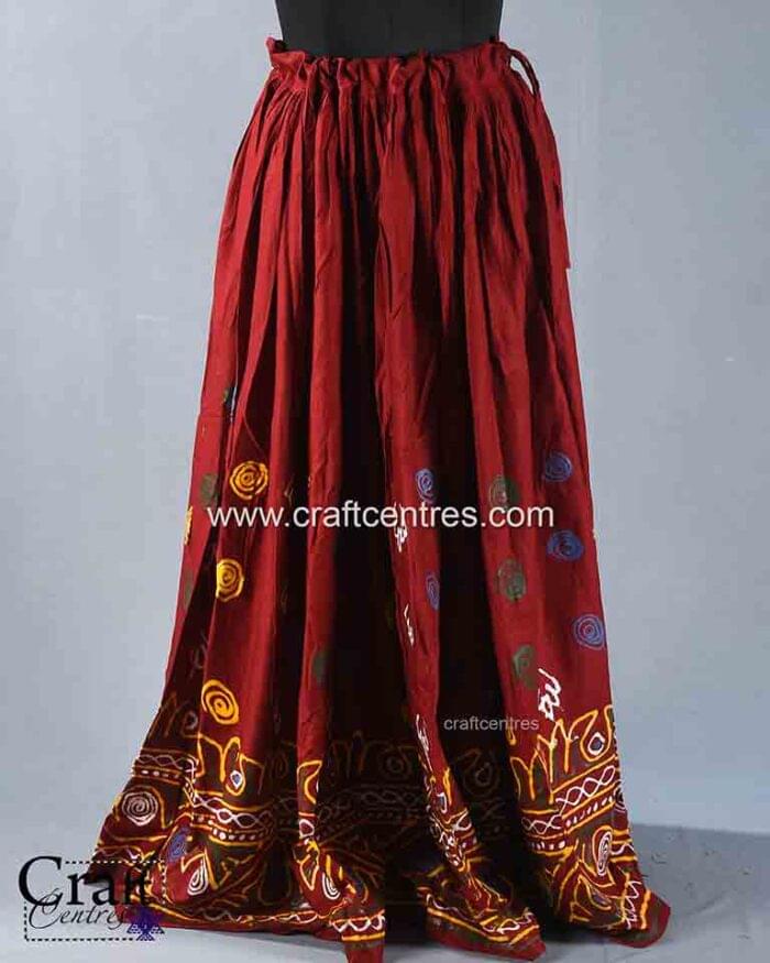 Red traditional Rogan painting lehenga
