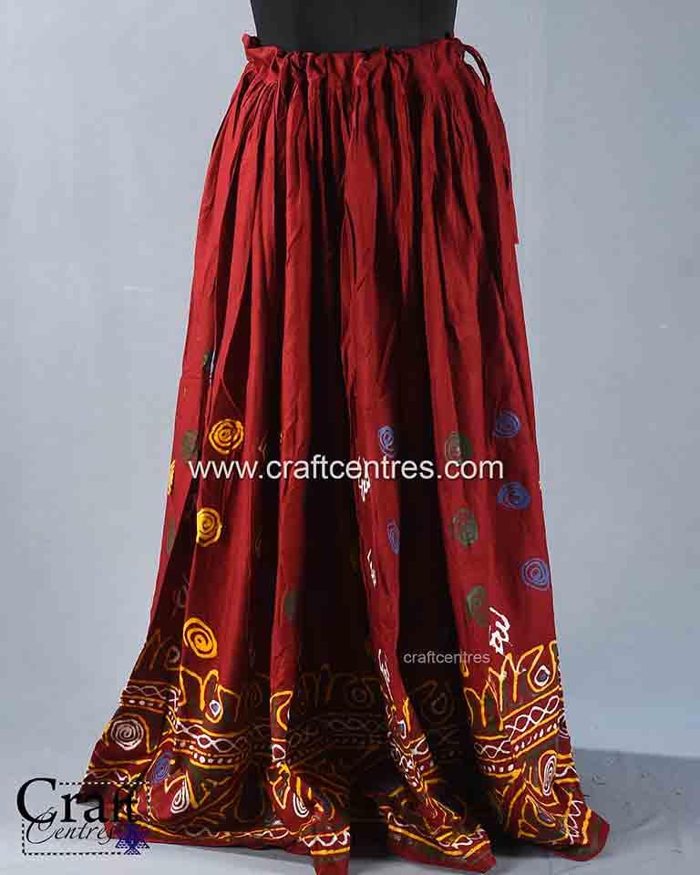 Red traditional Rogan painting lehenga