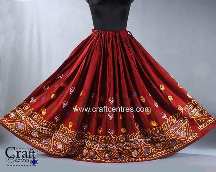 Red traditional Rogan painting lehenga