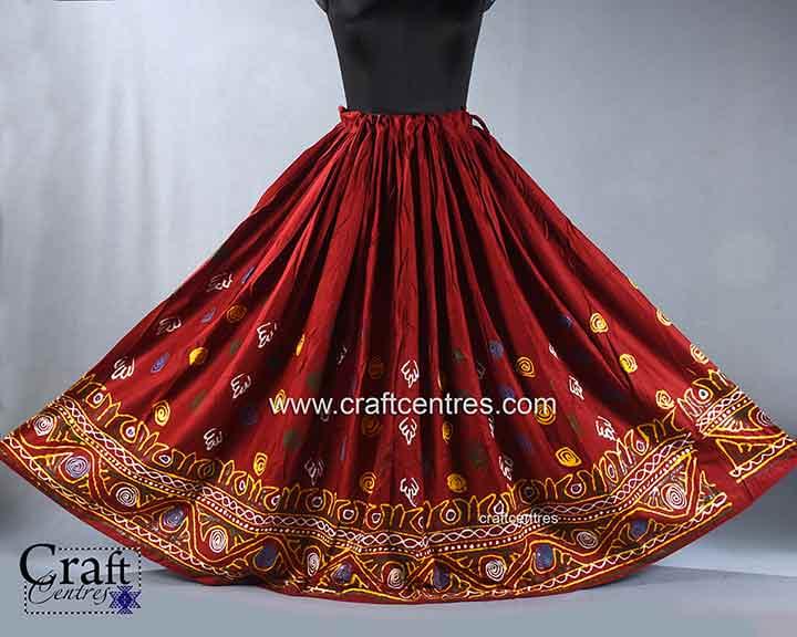 Red traditional Rogan painting lehenga